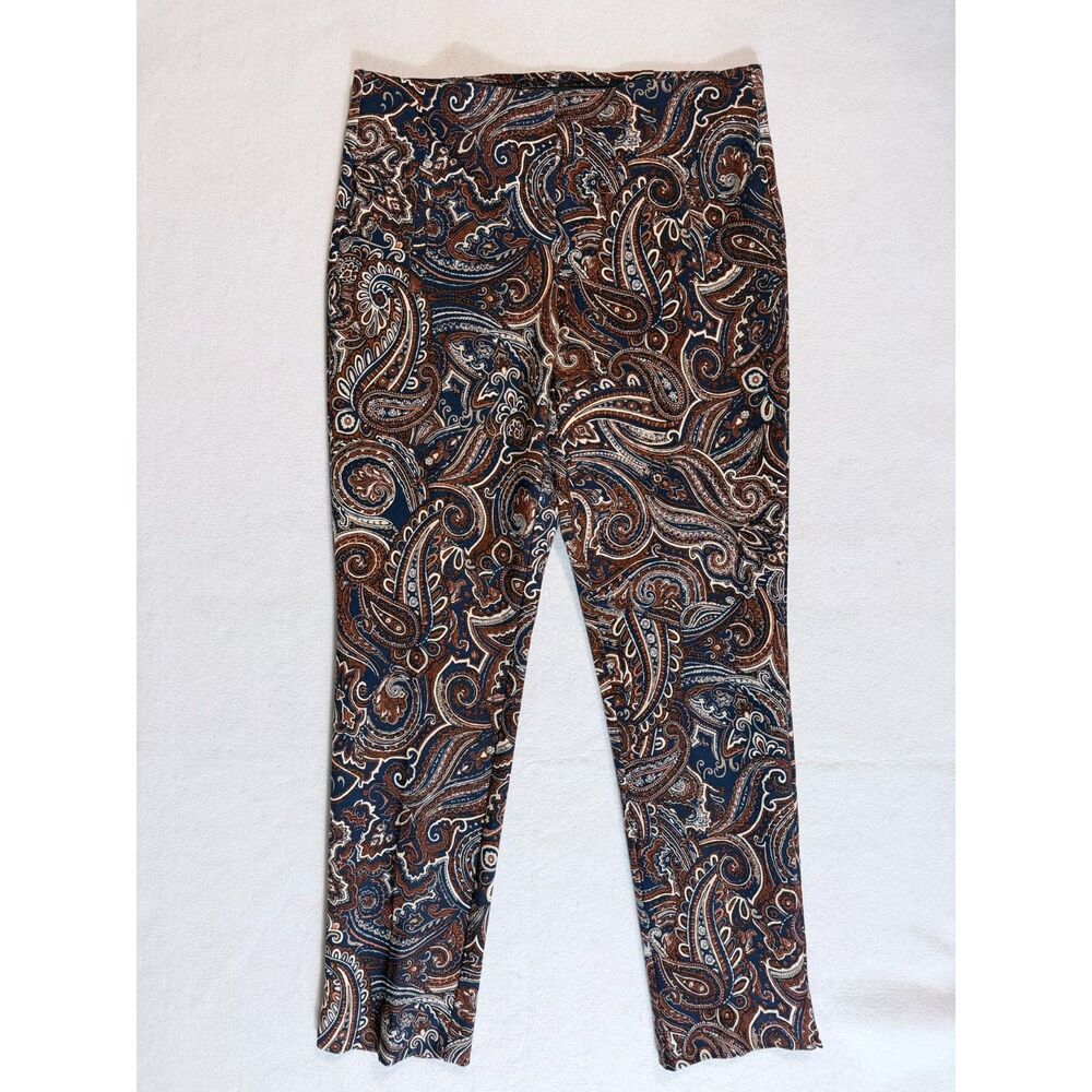 Chico's Paisley Ankle Pants in Navy, Brown & Cream